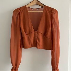 Sheer Long Sleeve Crop Top